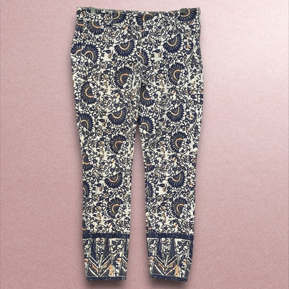 Tory Burch Izzy Printed Cropped Skinny Jeans Women Size‎ 28 Blue Floral Batik - Picture 1 of 12